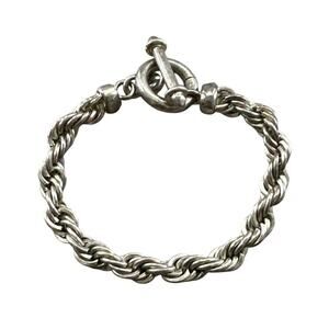 Silver Tone Rope Bracelet Braided Twist Chain Toggle Clasp 7.5"